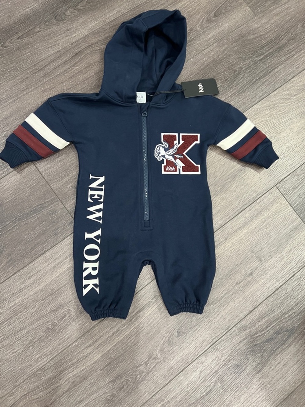 Kith Navy Hooded One-Piece with Maroon & White Accents
